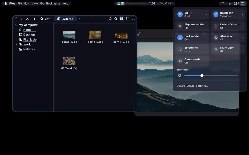 The Control Center over a black wallpaper.
