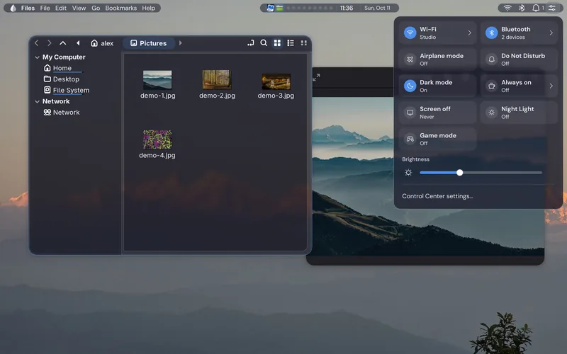 The Control Center over a picture wallpaper.