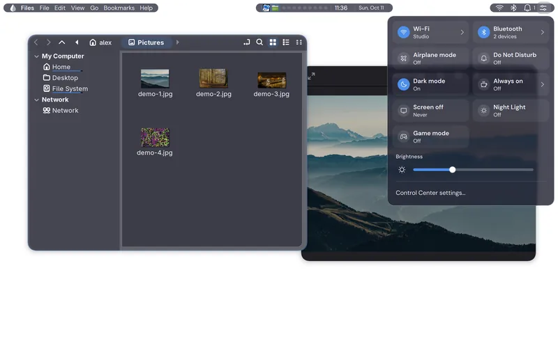 The Control Center over a white wallpaper.