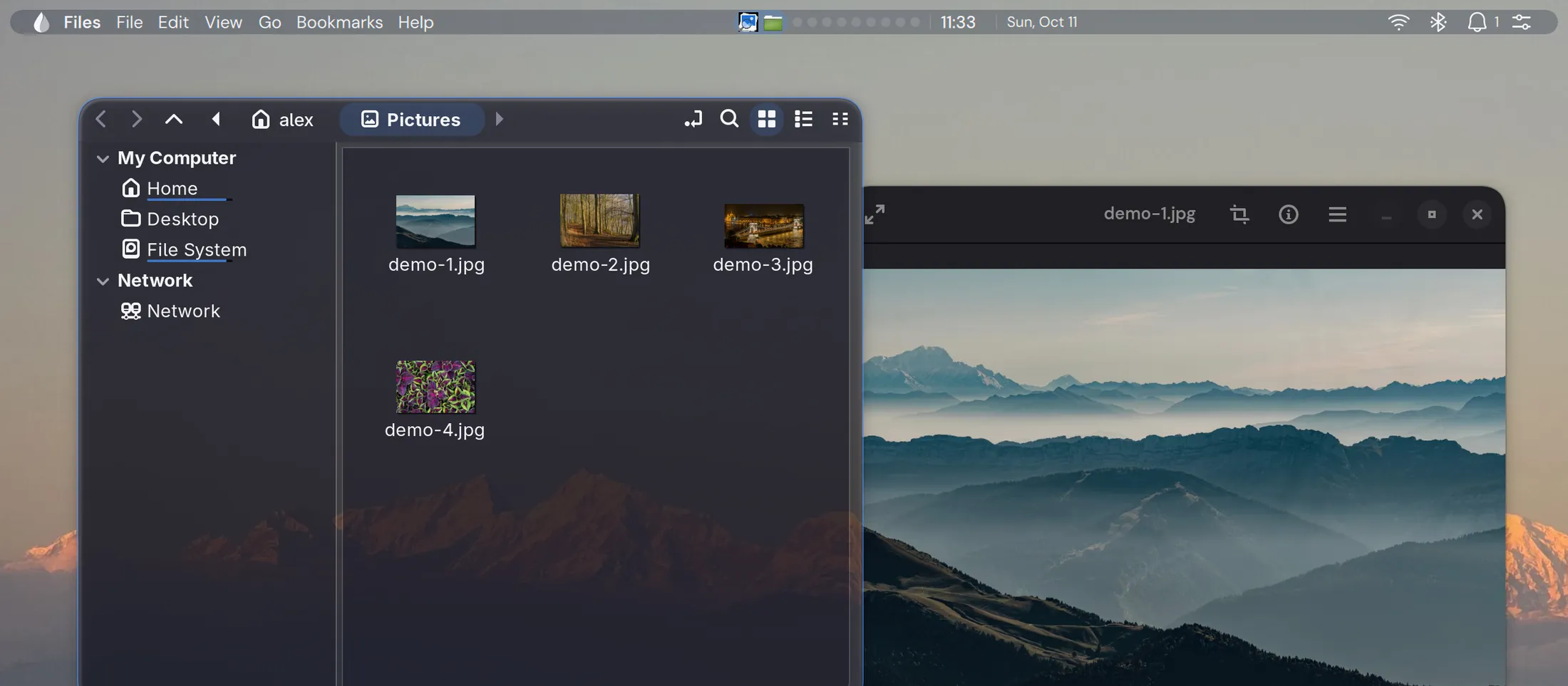 The same desktop with one bar inset from the edges of the screen, with rounded corners.