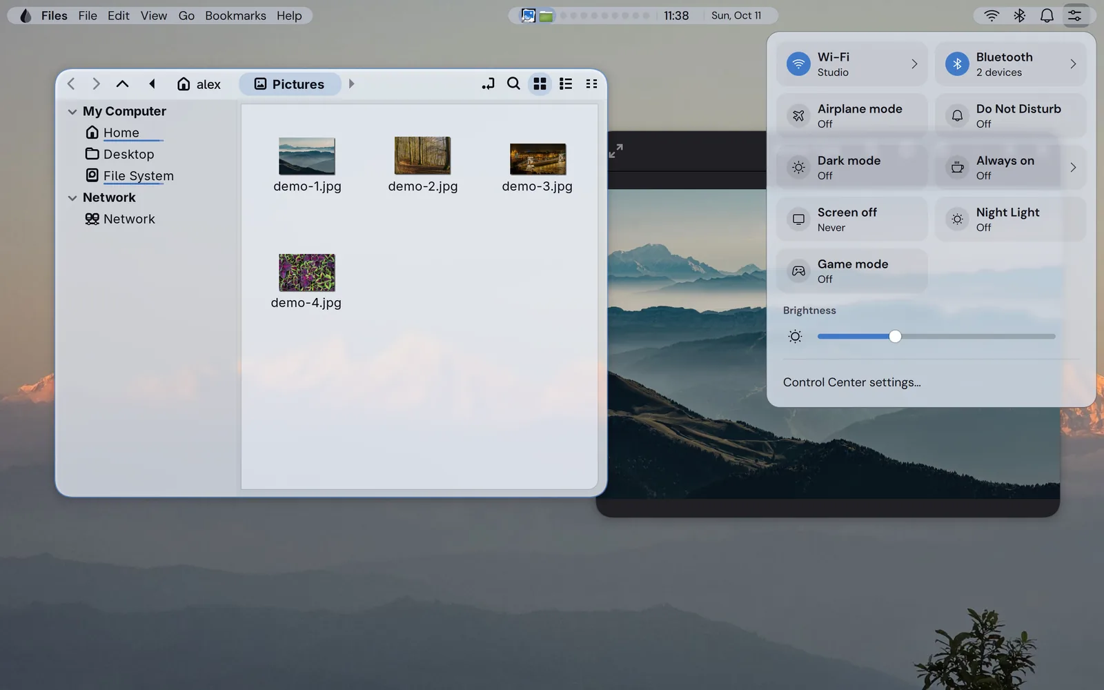 The same Control Center in light mode.